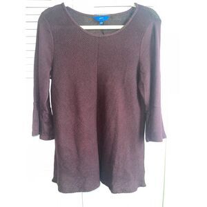 APT. 9 Women’s Top Large Sz Purple Textured Knit/Tunic 3/4 BellSleeve Scoop Neck